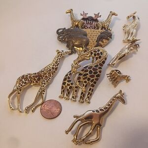 Gold and Silver Giraffe Brooch Set